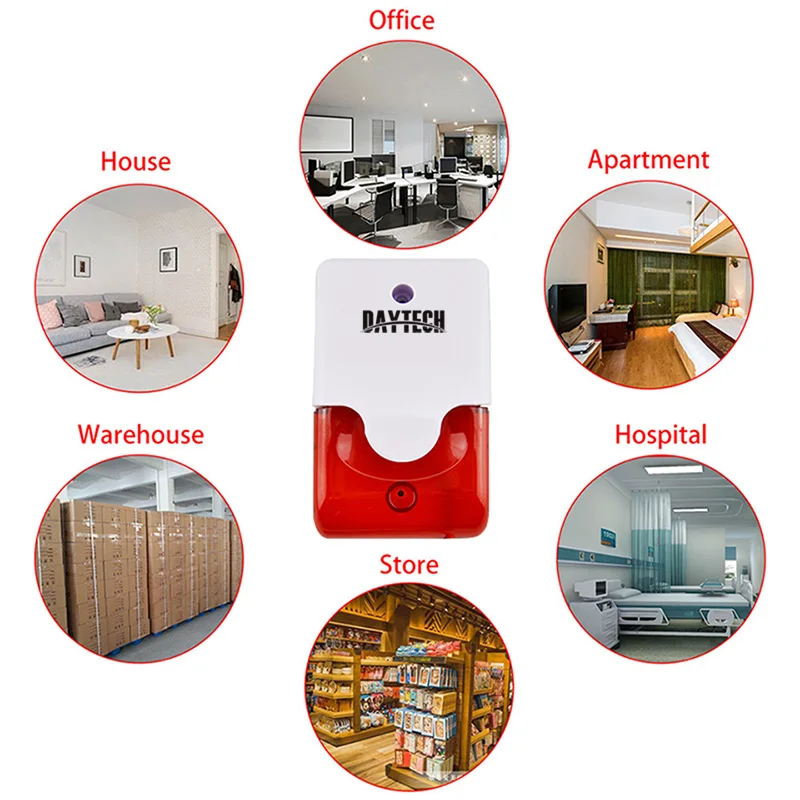 DAYTECH Wired Siren with Sound and Red Flashing Light for Home Security Alarm Alert System 12V 110dB