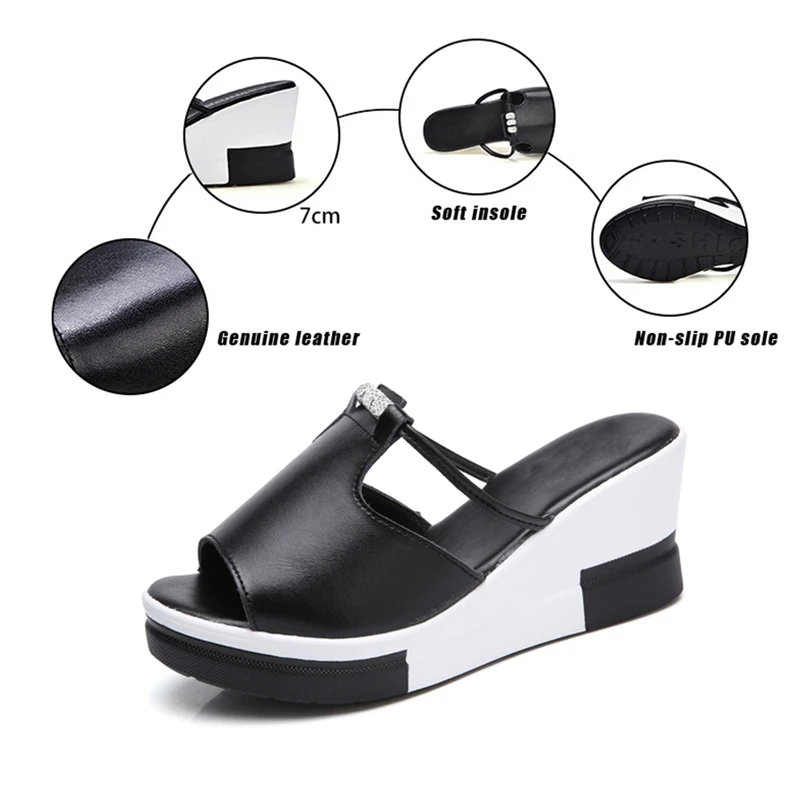 Женские шлепанцы на плоской платформе TKN белые из натуральной кожи обувь