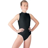 icostumes girls black sleeveless turtleneck leotards for gymnastics kids shiny stretchy ballet dance leotard bodysuit