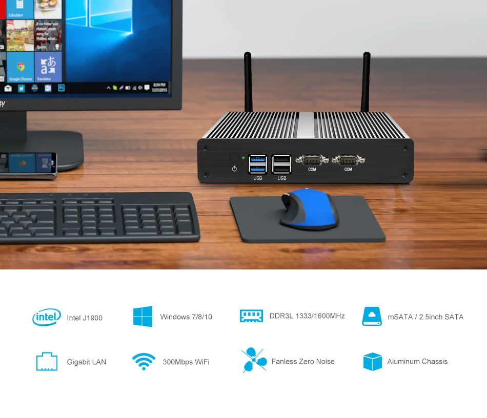 Безвентиляторный мини ПК Двойной LAN Celeron N2830 J1800 J1900 Windows 10 2* последовательный порт 2* LAN DDR3L HDMI VGA wifi USB Мини компьютер