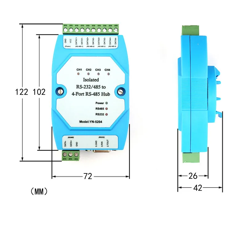 

YN5204 isolated 4-port four-port RS485 hub repeater four-way lightning protection