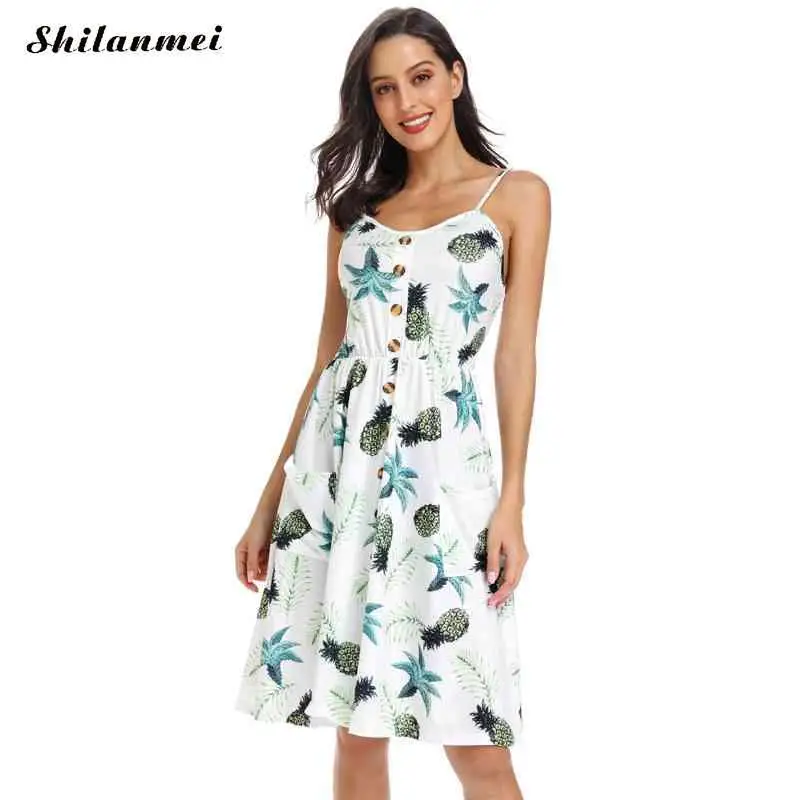 

2019 Womens dress Summer Boho Midi Dress Sexy Beach Dresses Sundress Spaghetti Strap Floral Printed Casual Holiday Dress Summer