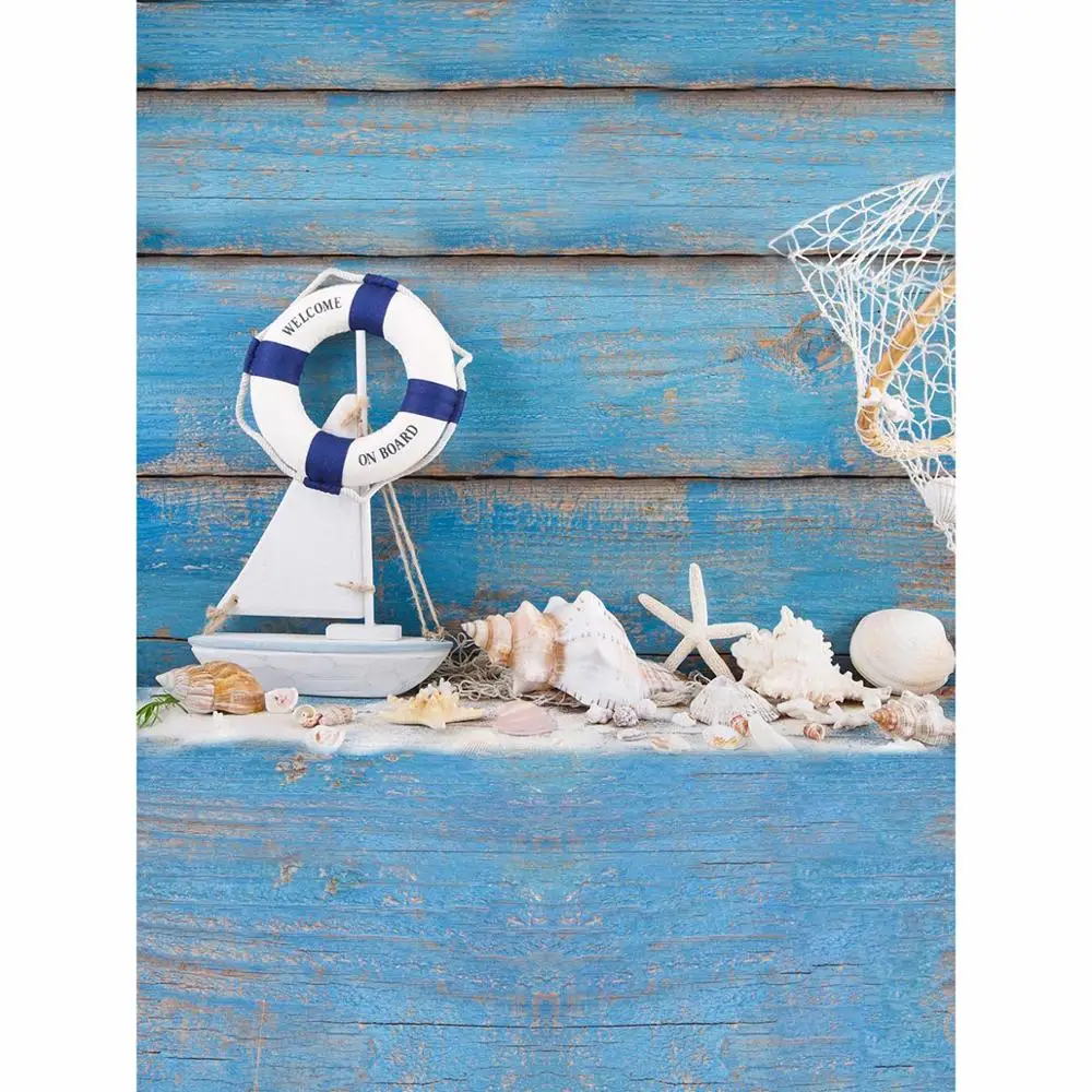 Allenjoy летние фоны темно-синяя деревянная стена лодка раковины Мальчик День