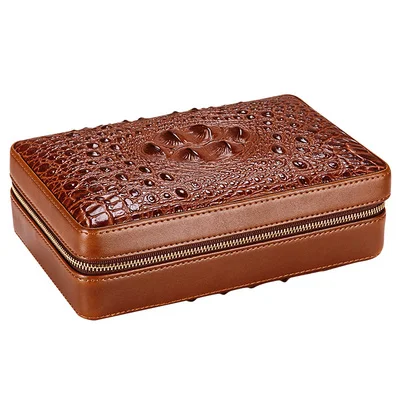Brown COHIBA крокодиловый узор портсигар(удерживайте 4 шт.) портативная кожаная коробка для сигар humidor(не включает зажигалку для резки - Цвет: Brown
