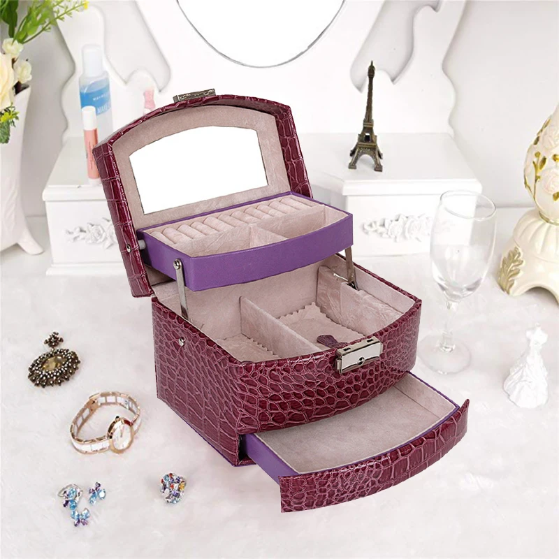 3-слойный органайзер для макияжа коробка хранения кожаные коробки ювелирных