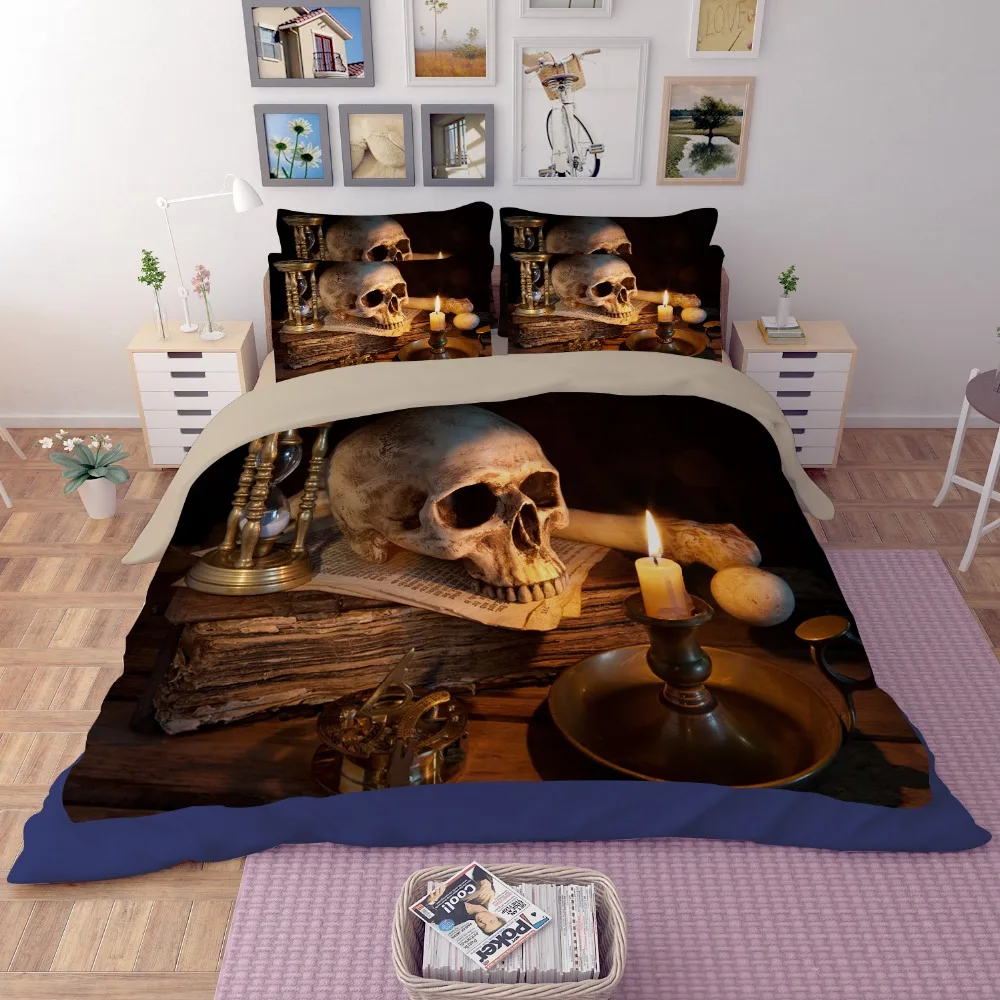 Хит Комплект постельного белья с 3D принтом в виде черепа на Хэллоуин двуспальный