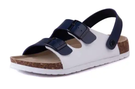 blue white FeiYiTu/Новые летние пляжные сандалии пробковые повседневные мужские сандалии с пряжками обувь на День святого Валентина Размеры 35-44, черные, белые, коричневые, бежевые - Цвет: blue white