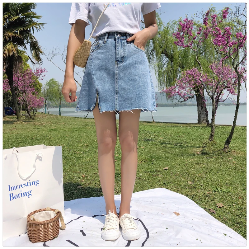 Весенне-летняя Корейская женская джинсовая юбка с высокой талией | Женская
