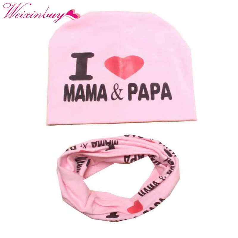 Детская шапка в комплекте зимняя хлопковая с рисунком|baby hat set|love mamai love mama papa |