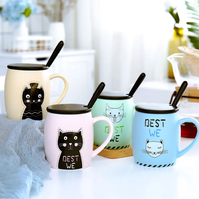 Термостойкая кружка креативного цвета с изображением кота крышкой 450 мл