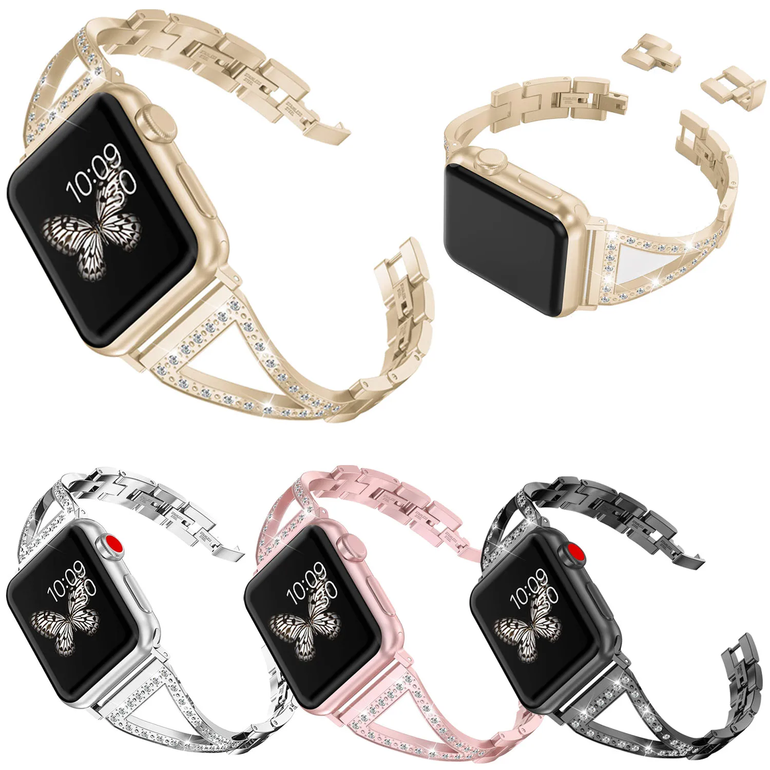 Ремешок для часов женский Алмазный Apple Watch 38/40 мм 42/44 сменный ювелирный браслет iWatch