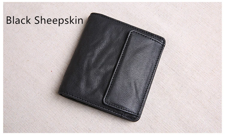 Black Sheepskin Мужской кошелек высокого качества из овчины, воловьей кожи, мужской кошелек, мягкий, для монет, портативный, Ретро стиль, маленький, короткий, кошелек, простой стиль - Цвет: Black Sheepskin