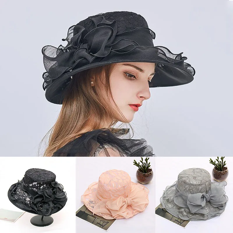 Новые модные летние шляпы для женщин органза цветочные свадебные фетары
