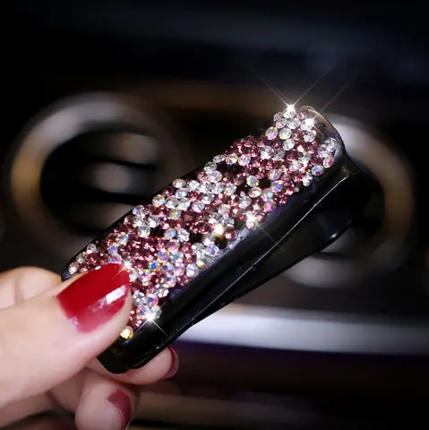 sunglasses clip Фиолетовые аксессуары для интерьера, фиолетовые хрустальные стразы, USb зарядное устройство, ароматизатор, парфюмерная база, стильный комплект для автомобиля - Название цвета: sunglasses clip