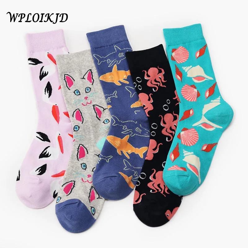 [WPLOIKJD] унисекс Harajuku Для мужчин s Животные носки морепродукты Экипаж Свадебный