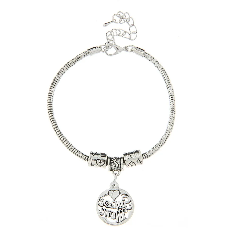 Fashion Hollow Super Mom Snake Chain Bracelet Family Women Love Mother Mommy Bangles Statement Jewelry Bracelets | Украшения и