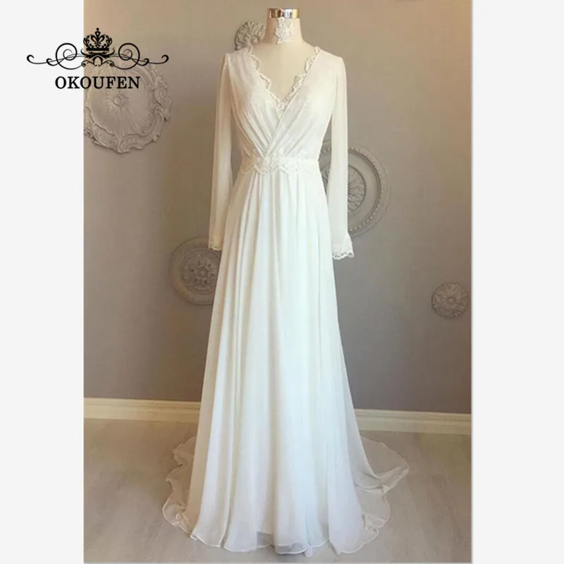 Новинка 2019 г. богемное пляжное свадебное платье с длинными рукавами открытой