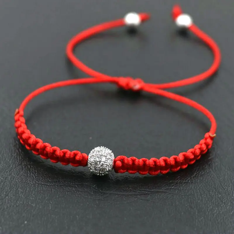 Браслет Стразы ручной работы серебристого цвета с кристаллами циркона и красной