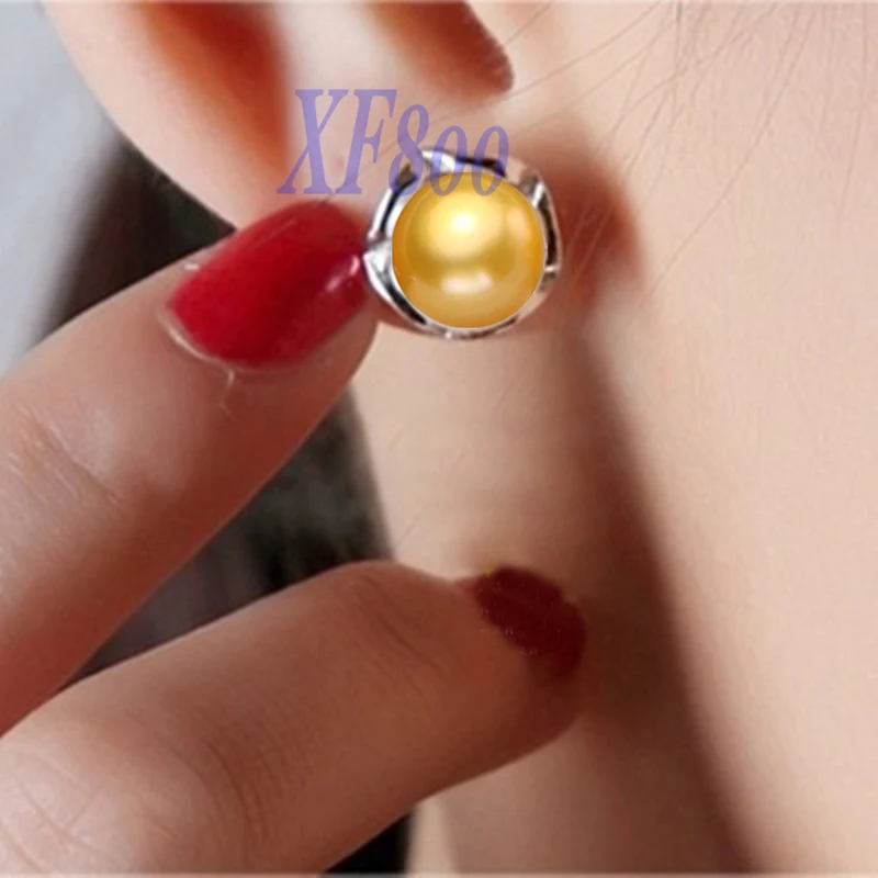[XF800] серьги гвоздики из чистого пресноводного жемчуга очаровательные камня 8 9 мм