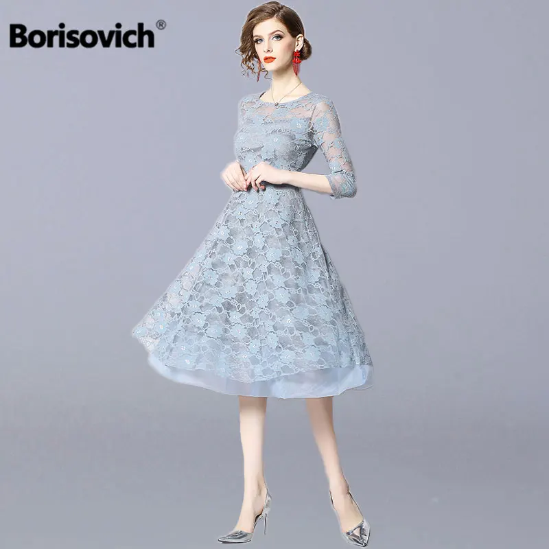 Borisovich женское повседневное кружевное длинное платье бренд весеннее модное милое Стильное элегантное ТРАПЕЦИЕВИДНОЕ женское вечернее платье N834