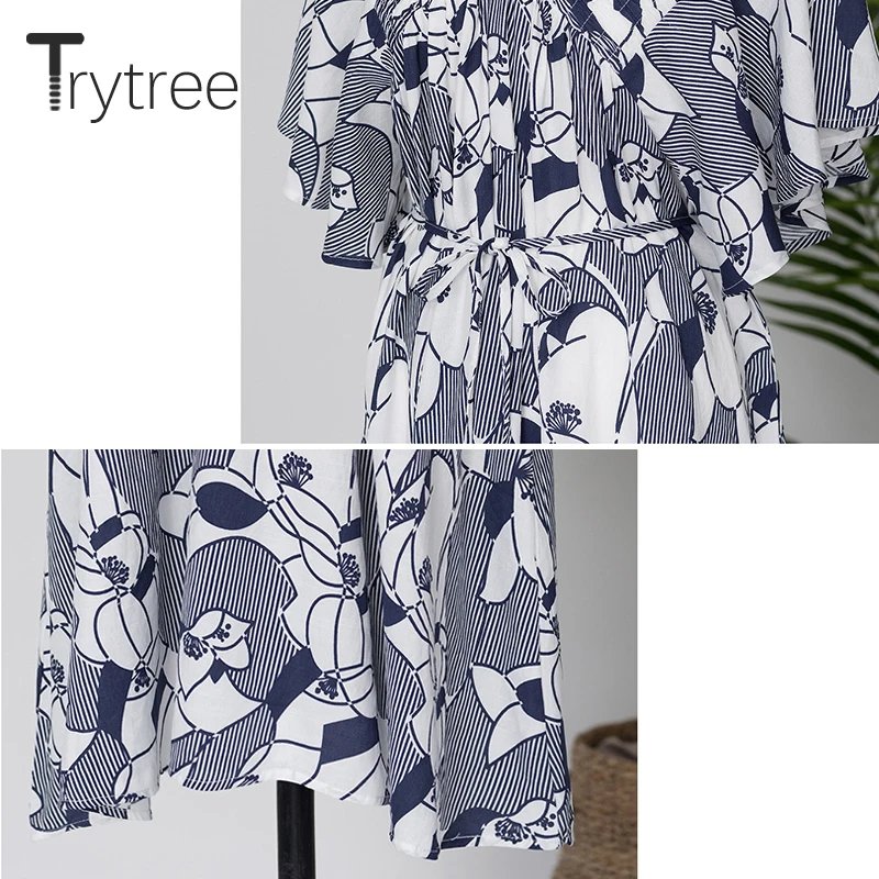 Trytree/летнее платье женское Повседневное трапециевидной формы с принтом