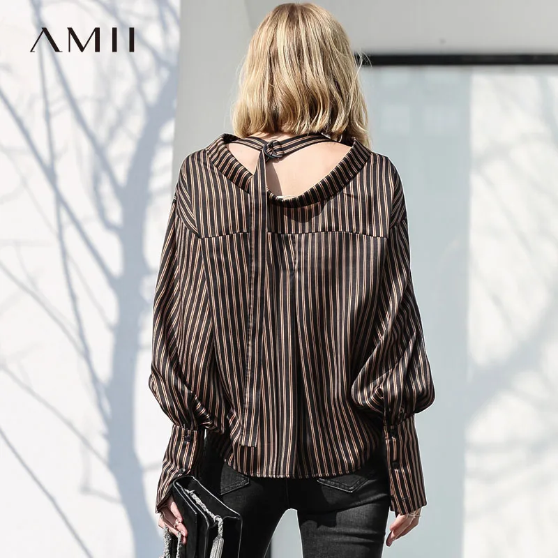 Amii минималистский для женщин осень 2018 г. блузка Винтаж Chic фонари с длинными