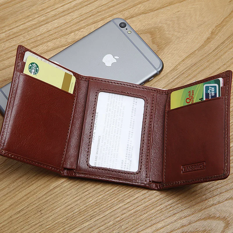 Мужской кожаный маленький кошелек LANSPACE итальянский мини-кошелек тройного