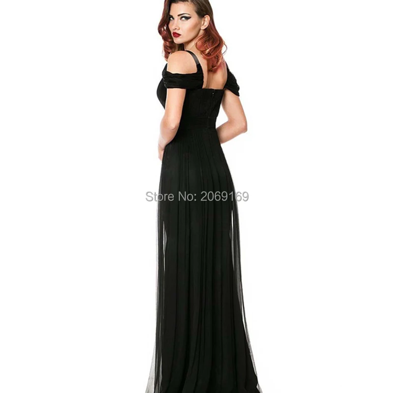 Женское шифоновое платье со шлейфом Черное длинное вечернее для выпускного