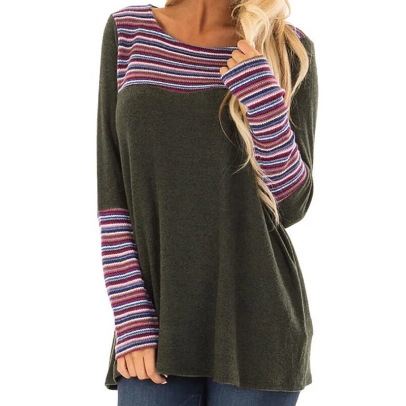 3 цвета Женская разноцветная полосатая Лоскутная футболка Новая повседневная