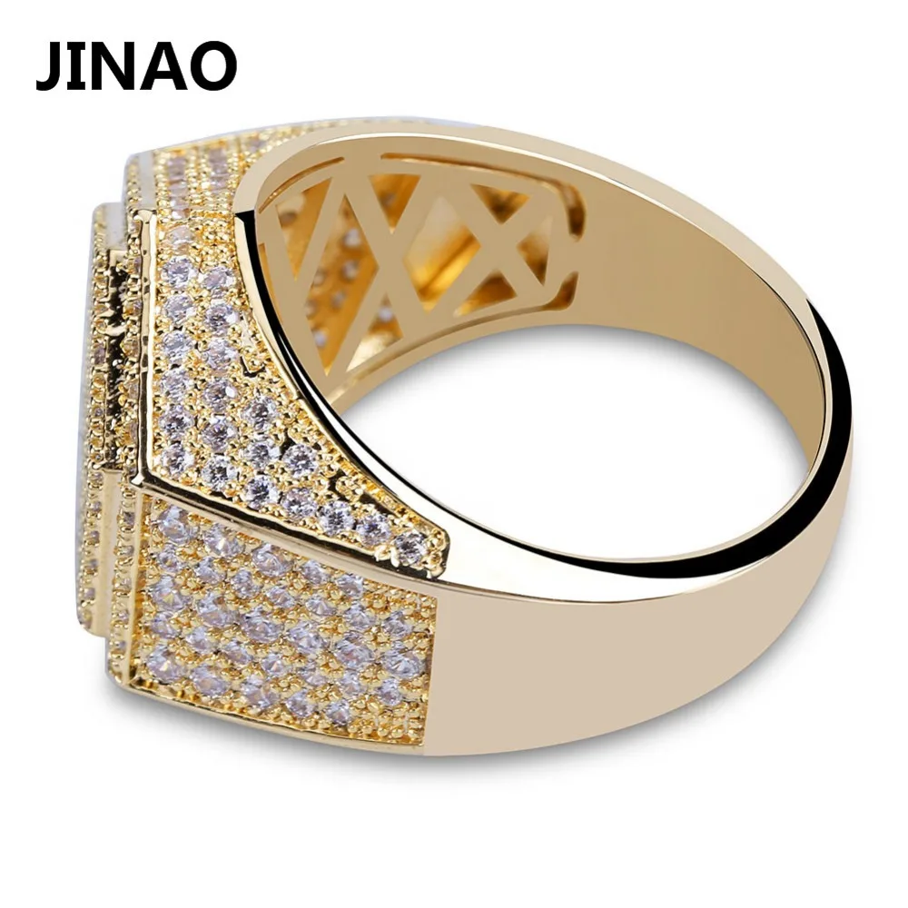 Jinao для хип-хопа модное кольцо с шестиугольной верхушкой медный золотой серебряный цвет покрытием Iced Out Micro Pave кубическая подвеска с цирконом кольцо для мужчин и женщин