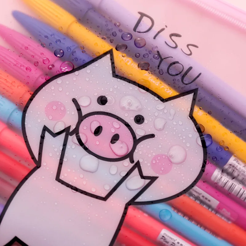 Cartoon Pig Unicorn Pencil Case Cactus Transparent pen pouch Kawaii stationery Gift Big capacity Storage bag school supplies | Канцтовары