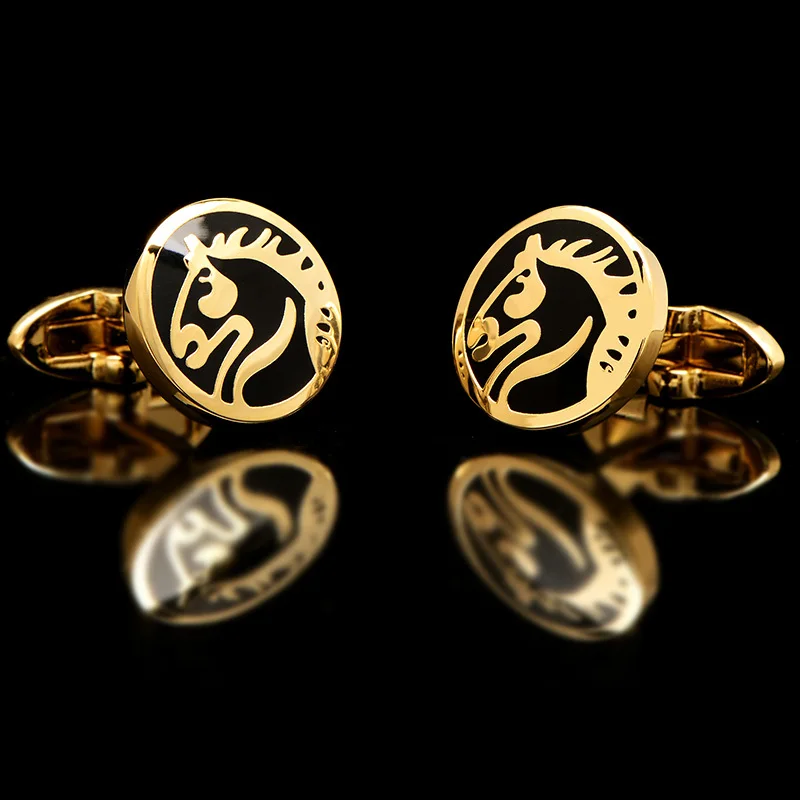 

KFLK Luxury shirt cufflinks for mens Gifts Brand cuff button Animal cufflink Gold High Quality Horse abotoaduras Jewelry