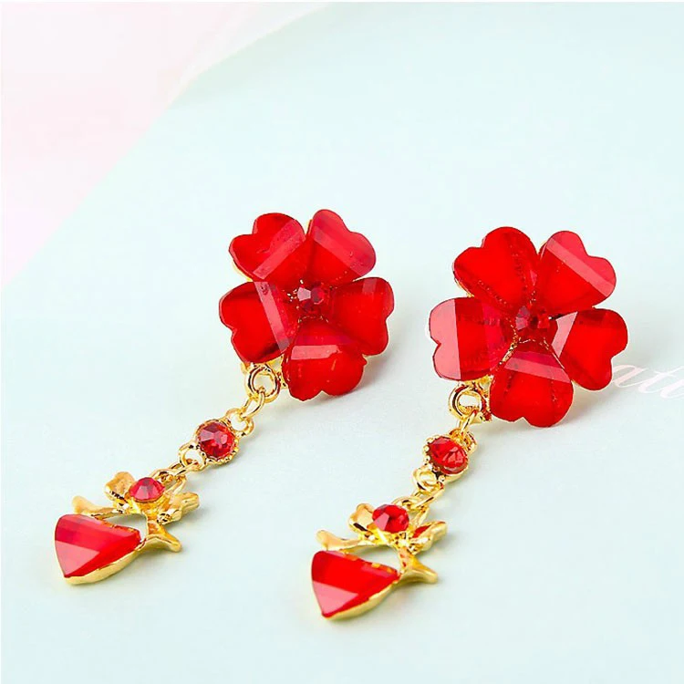 HIMSTORY Beautiful Rose Red Flower Earrings for Women Fashion Wedding Jewelry Heart Shape Drop | Украшения и аксессуары