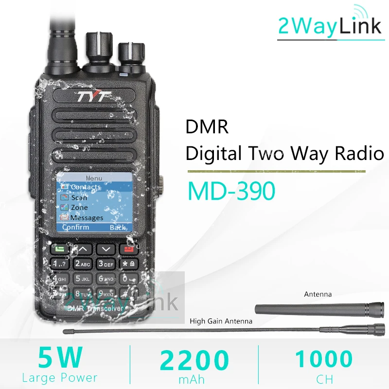 TYT MD-390 DMR цифровая портативная рация Водонепроницаемая 2 способ радио Ручной ЖК-дисплей IP67 водонепроницаемый UHF 400-480MHz Upgrde of MD-380