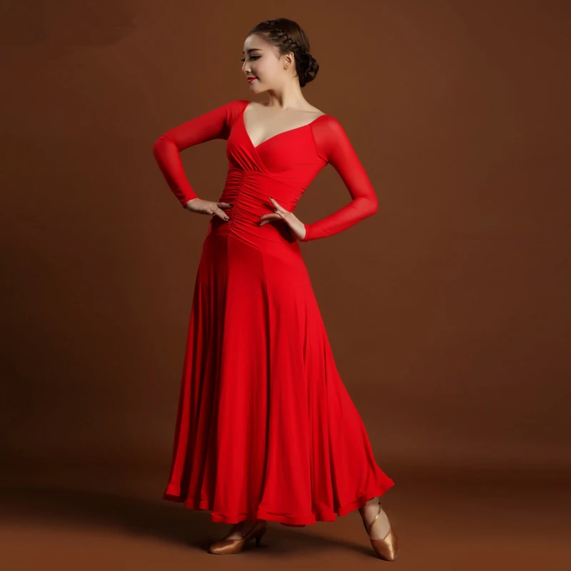 

New Sexy Collar Big Swing Adult Standard Ballroom Dance Performance Dress,Waltz/Tango/Modern Dance Practice Stage Wear for Women