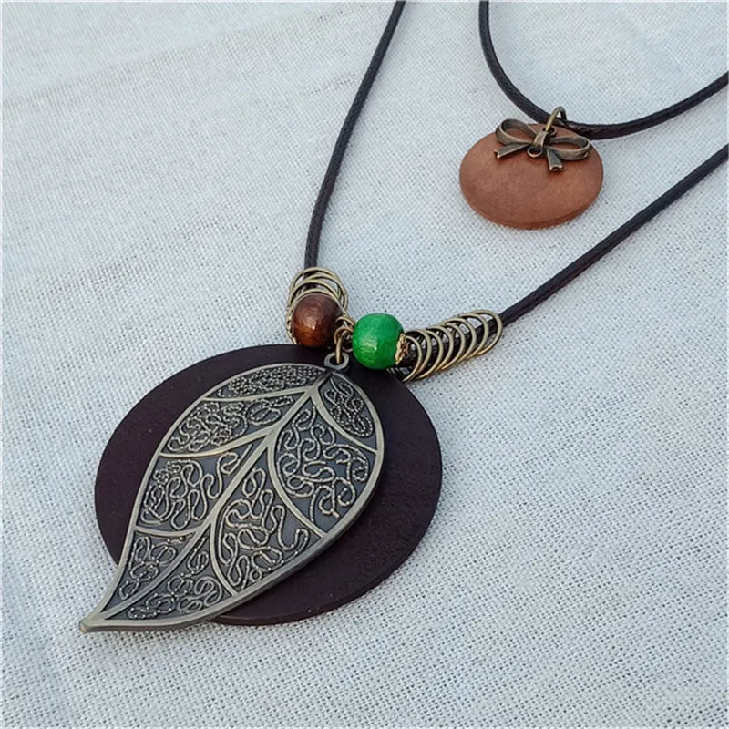 Винтажные женские ожерелья и кулоны с листьями длинное ожерелье Деревянные