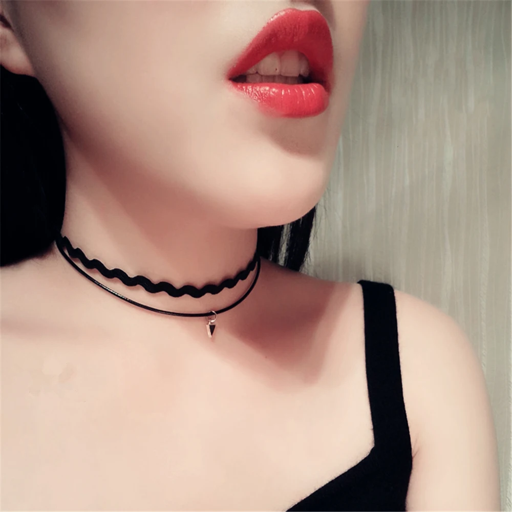 Оптовая продажа модное женское кожаное ожерелье с треугольником и волной
