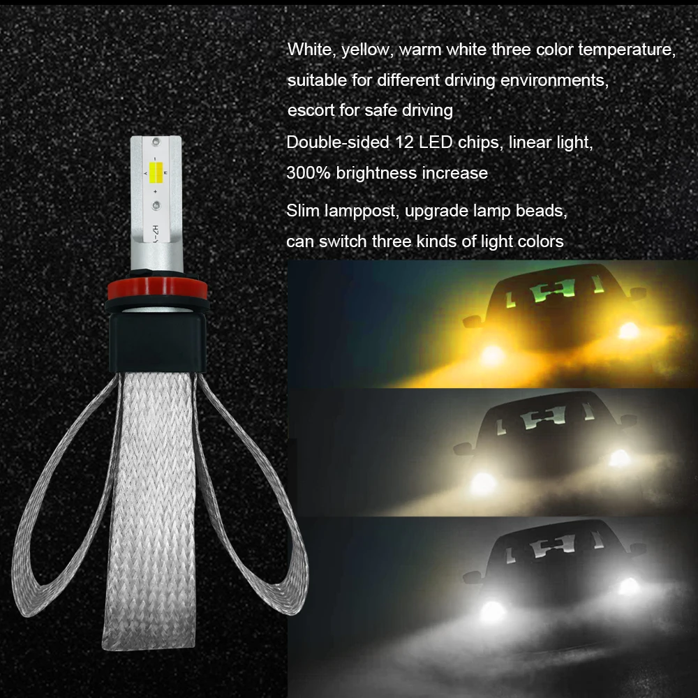 PAMPSEE T9 3000 K 4300 K 6000 K 3 цвета H11 H4 Светодиодные Автомобильные фары H8 H9 H7 9005 9006 лампы для передних фар 12 V 9600LM H1 HB3 HB4 противотуманных фар