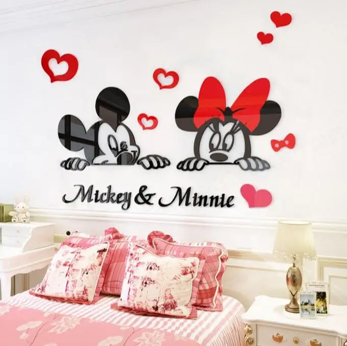 Новые 3D Мультяшные Микки и Минни Маус DIY настенные Зеркальные Стикеры DIY акриловые зеркальные настенные стикеры s Наклейка и фрески для украшения дома