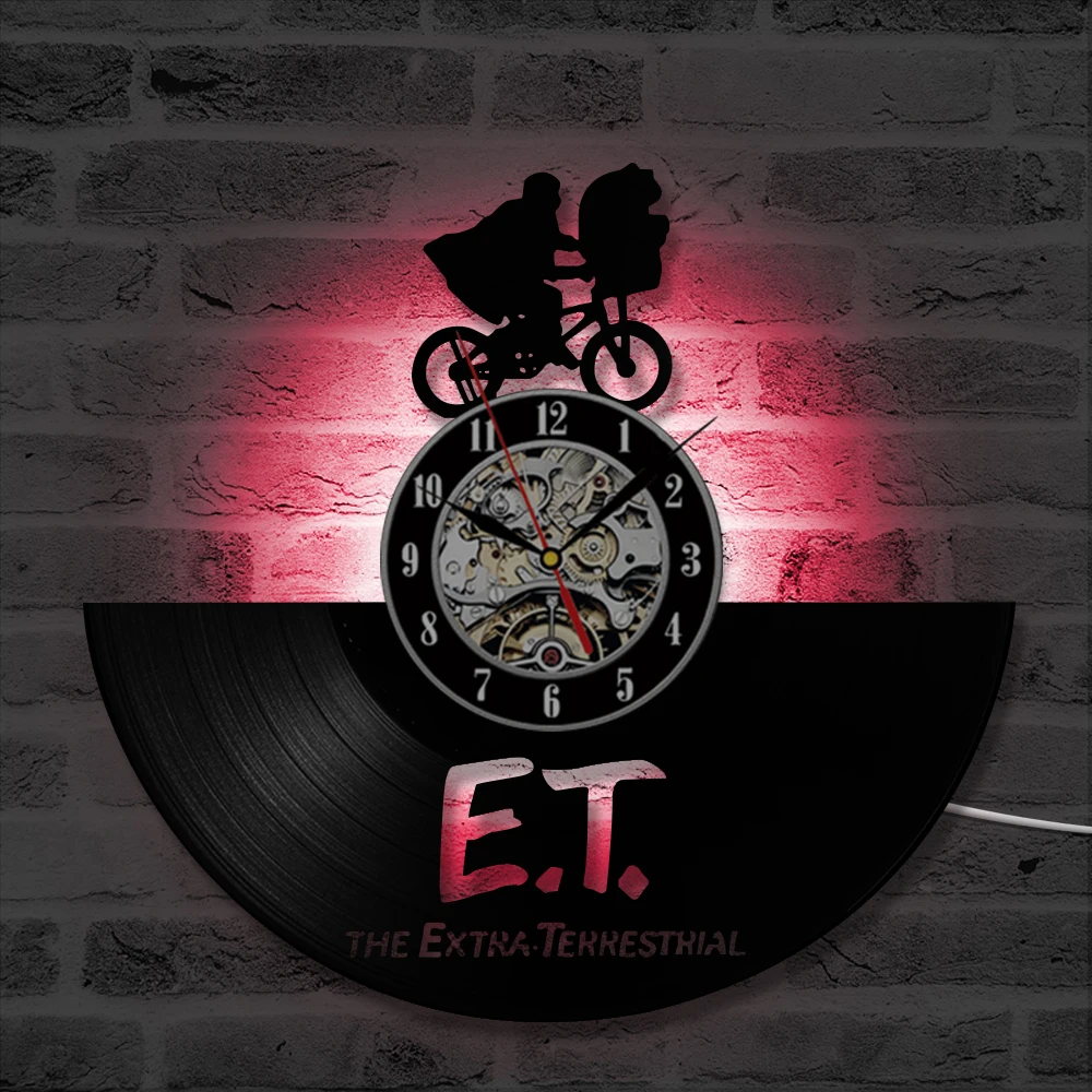Черный полый CD пластинка светодиодный часы E.T. экстра-наземная виниловая запись креативный художественный Декор Античный стиль подвесные часы