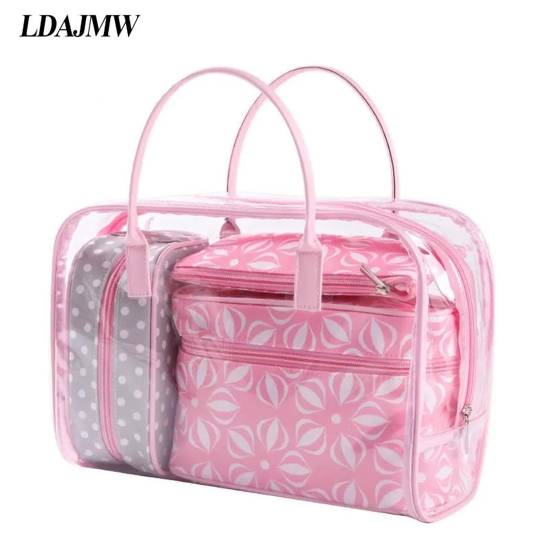 

LDAJWM 4pcs/Set Hot Multifunction PVC Transparent Cosmetic Storage Bag Printing Handbag Cases Makeup Portable Travel Organizer