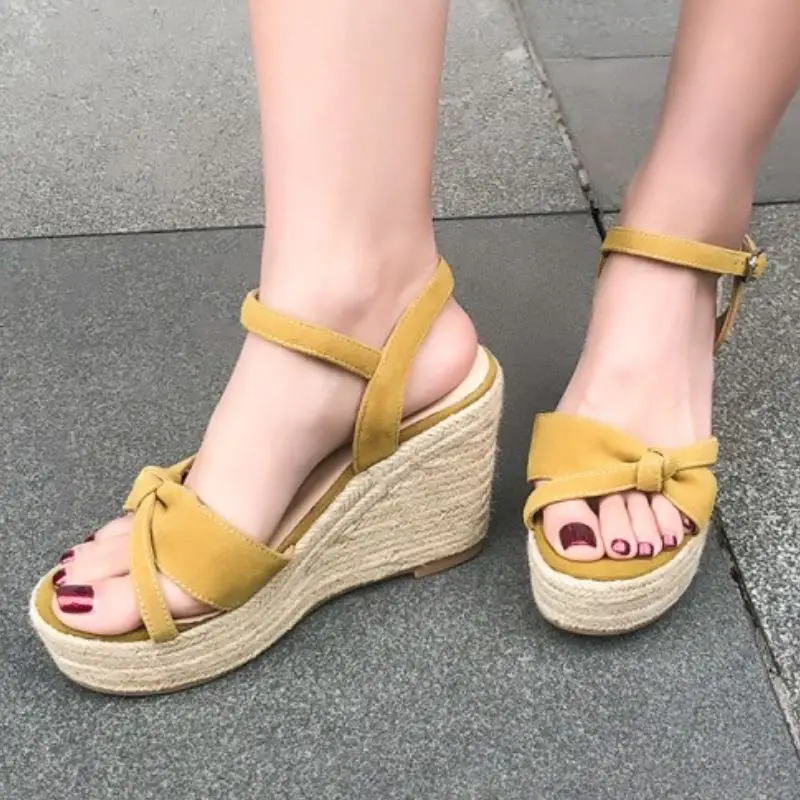 RIZABINA/босоножки на танкетке женская обувь из натуральной кожи высоком каблуке