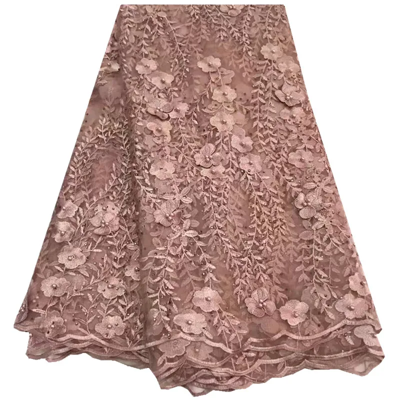 

3D French Lace Fabric With Flower Embroidery Beaded Lace Fabric High Quality African Net Lace For Women Party Sewing Dress 1037B