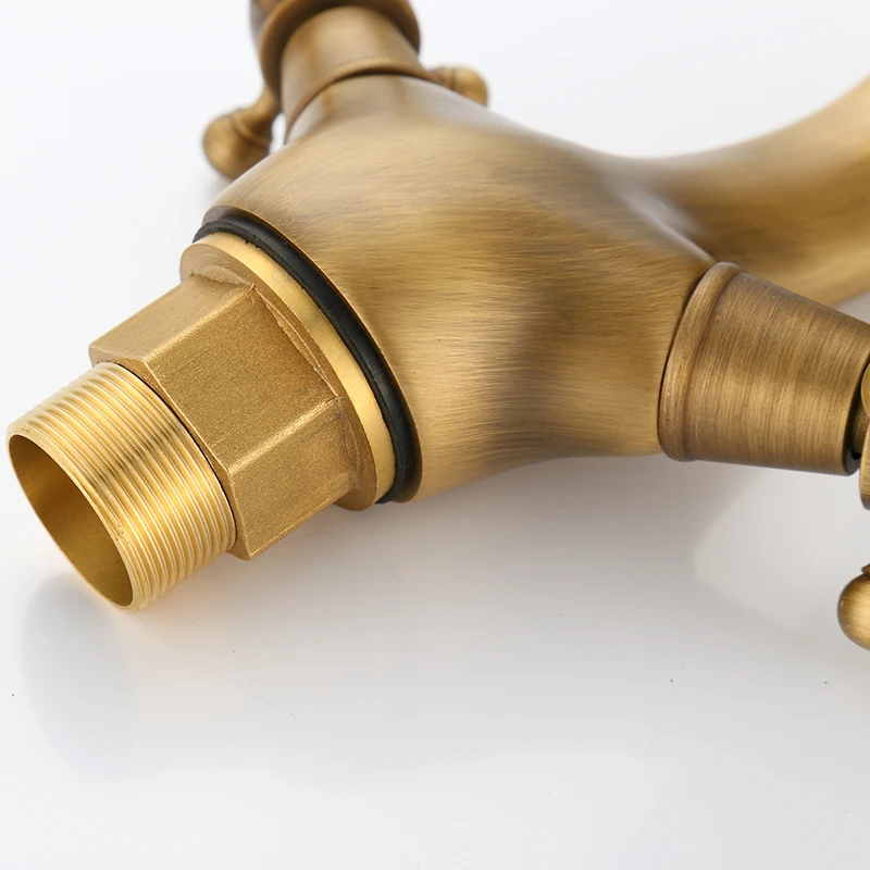 Античный Смеситель для раковины с двумя ручками, с горячей и холодной водой, из латуни, для ванной комнаты и кухни.