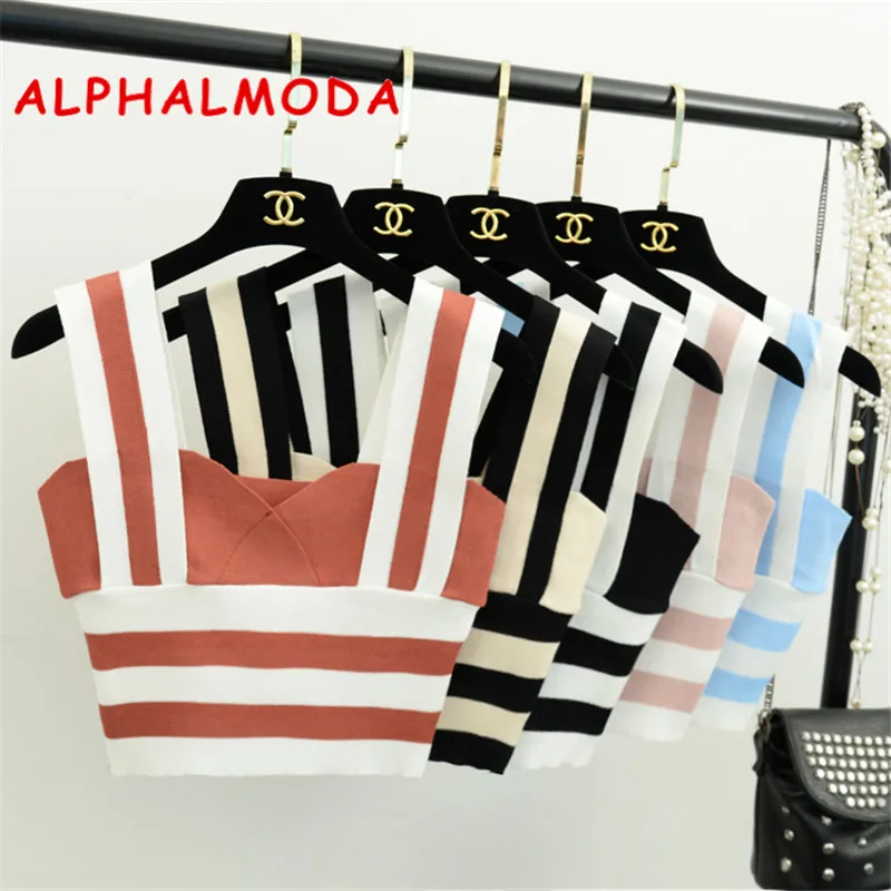 Женский короткий топ ALPHALMODA вязаный жилет повседневный блочного цвета на лето 2019 |