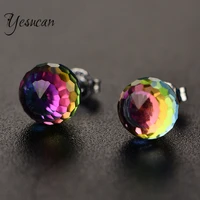 yesucan simple round austria crystal studs bijoux ball earrings women post earrings rainbow birthstone ball earring 6mm