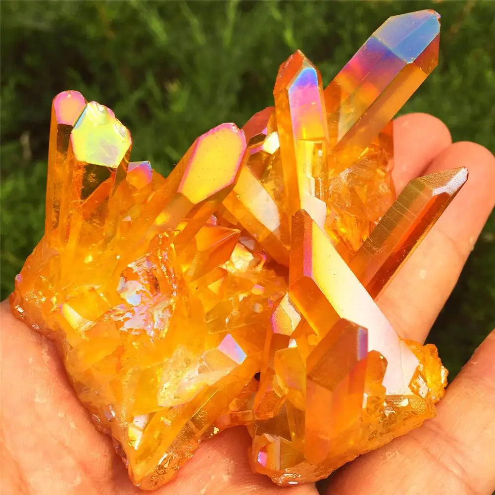1 шт. редкий красивый желтый кристалл пламени ауры кварцевый кластер