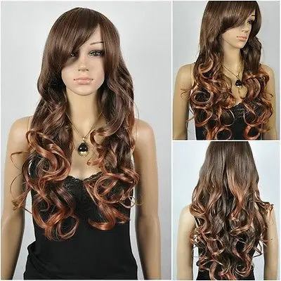 Новые Сказочные Длинные Слои Волнистые Темно коричневый Дамы парик @ БЕСПЛАТНАЯ