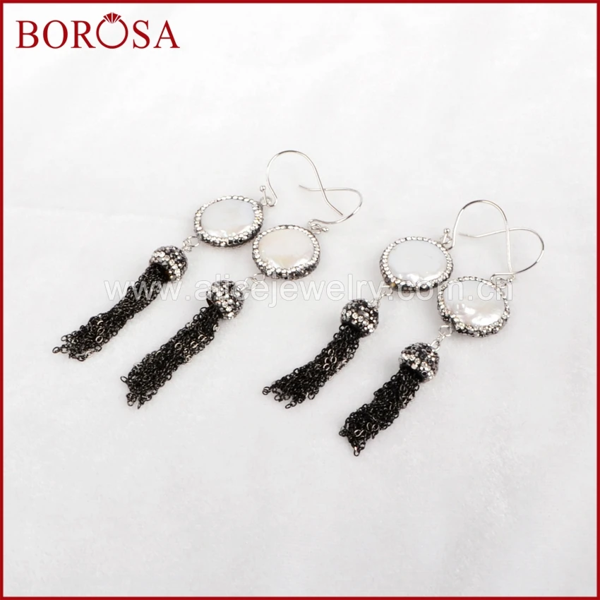 BOROSA распродажа 5 пар круглые серьги с натуральным жемчугом циркониевые черной