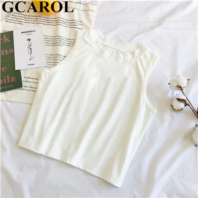 Белый GCAROL, летний сексуальный пляжный укороченный топ без рукавов, майки, шикарные белые и черные облегающие топы, тянущиеся базовые идеальные майки - Цвет: Белый